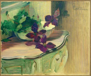 Stillleben mit Clematis auf Rokoko-Konsoltisch